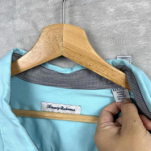 Tommy Bahama Aqua Blue Long Sleeve Shirt Men XL Tall Silk Cotton Blend Casual - Picture 4 of 12